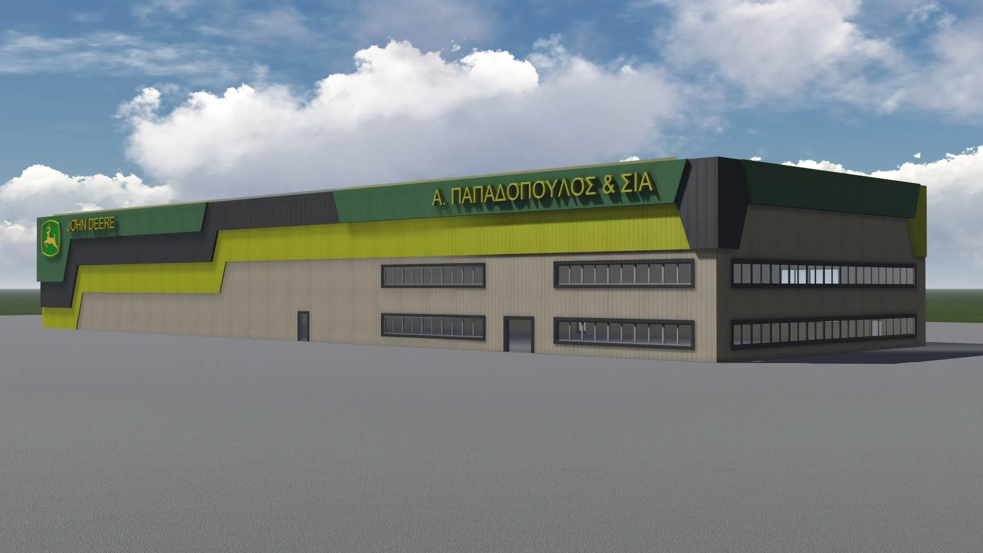 Reconstruction of John Deere exhibition facade in Alexandroupoli - Alexandroupolis, Thrace, Greece